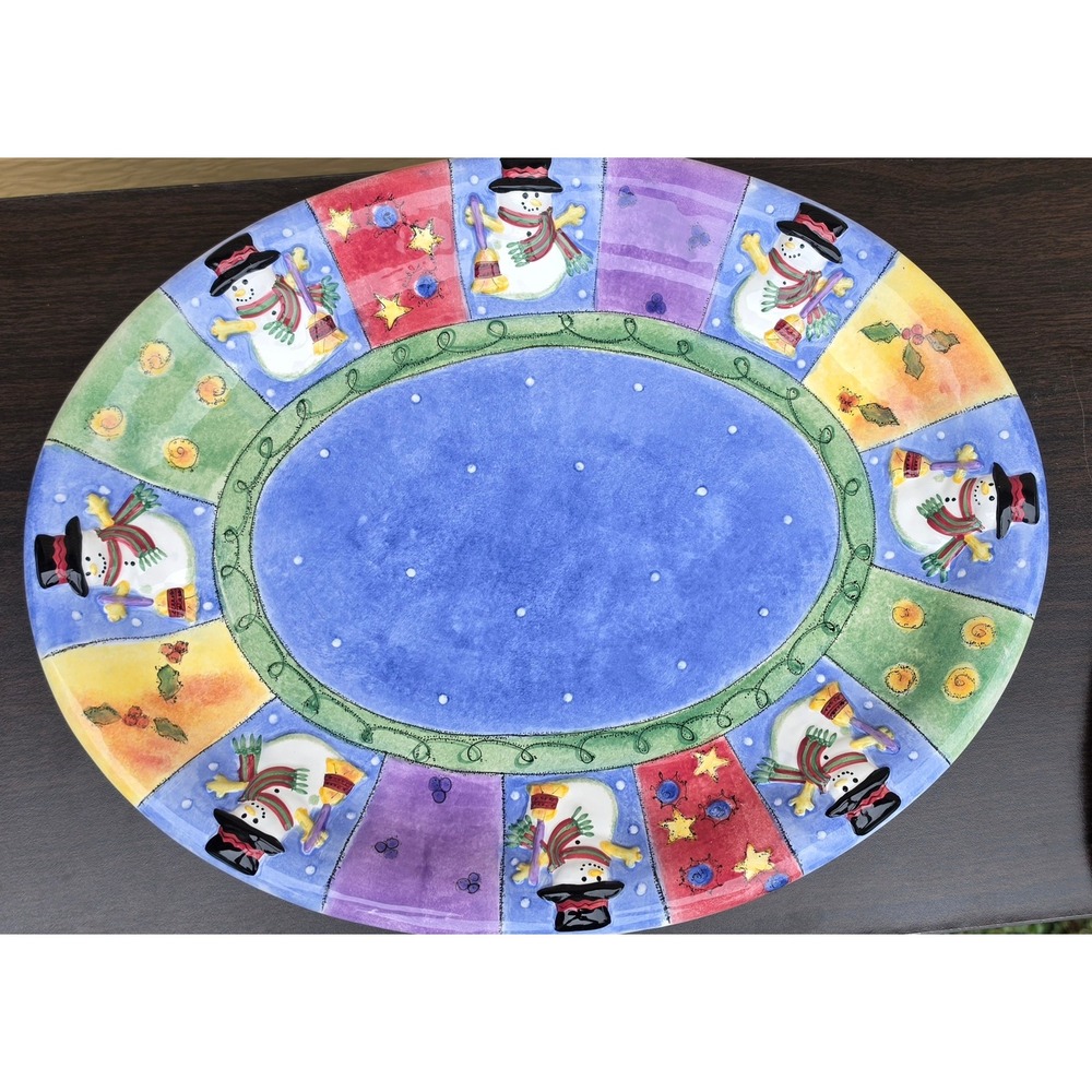 Sango Sweet Shoppe Christmas Sue Zipkin Snowman Oval Platter 18 Inch 0956-143